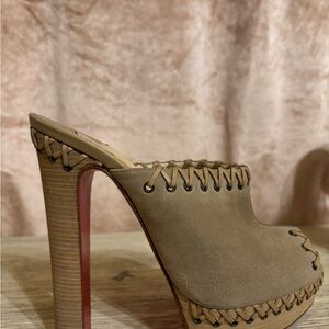 Christian Louboutin Beige Suede Whipstitched Sablina Mule
